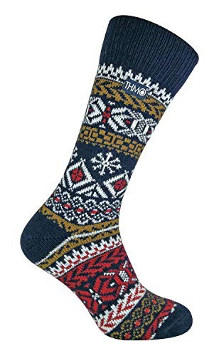 THMO - Herren Warm Thermo Vintage Norweger Muster Wolle Stricksocken | Wollsocken (39/45, 38 Fairisle Navy) von THMO