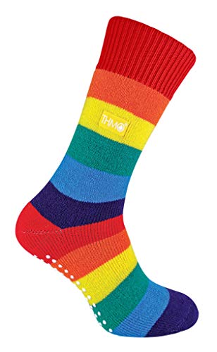 THMO - Herren und Damen Regenbogen Streifen Thermo Socken / Kuschelsocken mit Antirutsch ABS für Winter (37-42 EU, Regenbogen) von THMO