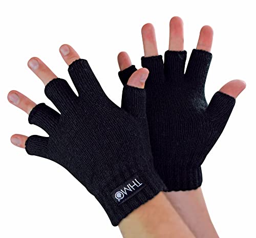 THMO Kinder Handschuhe Ohne Finger für Winter Thermo Fleece Thinsulate Handschuhe für Jungen und Mädchen (6-7 Jahre, Schwarz) von THMO