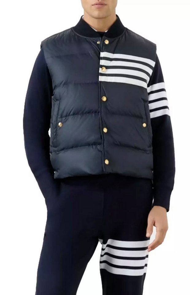 THOM BROWNE Daunenweste mit Streifen 4-bar Daunen Jacke gestreiftes Signature-Futter, Goldfarbene Druckknöpfe mit Logo von THOM BROWNE