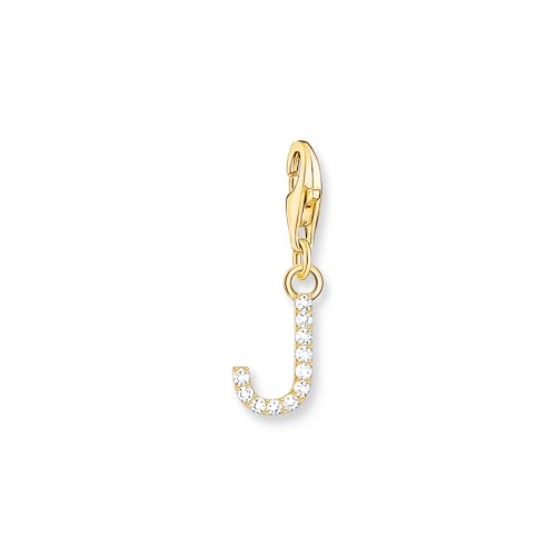 THOMAS SABO Charm-Anhänger Buchstabe J mit weißen Steinen vergoldet 750 Gelbgold Vergoldung, 925 Sterlingsilber 1973-414-14 von THOMAS SABO