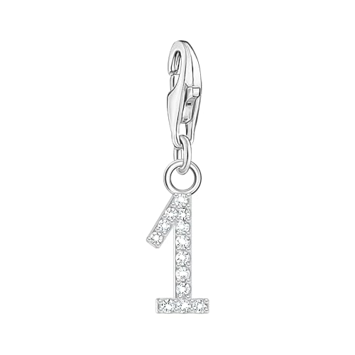 THOMAS SABO Charm-Anhänger Zahl 1 mit weißen Steinen Silber 925 Sterlingsilber 2125-051-21 von THOMAS SABO