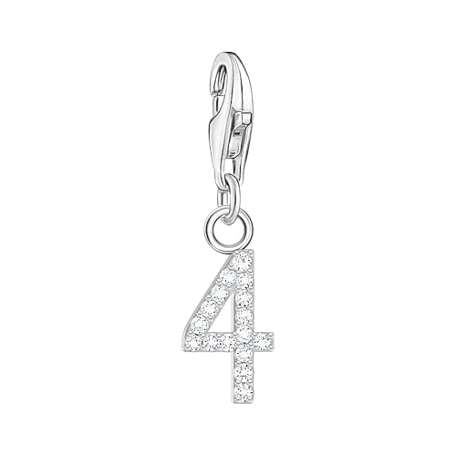 THOMAS SABO Charm-Anhänger Zahl 4 mit weißen Steinen Silber 925 Sterlingsilber 2128-051-21 von THOMAS SABO