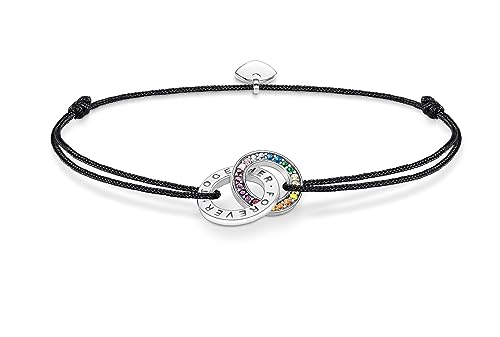 Thomas Sabo Damen Textilarmband schwarz mit zwei Ringen bunten Steinen Silber geschwärzt, 925 Sterlingsilber, Länge: 22 cm, A2085-318-7-L22V von THOMAS SABO