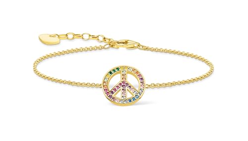 THOMAS SABO Armband mit Peace-Zeichen und bunten Steinen vergoldet, Länge 19cm, A2071-996-7-L19V von THOMAS SABO