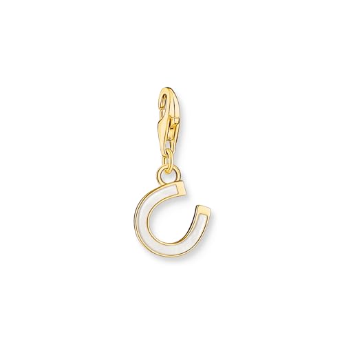 THOMAS SABO Damen Charm-Anhänger Hufeisen mit weißer Kaltemaille vergoldet 925 Sterlingsilber, 750 Gelbgold Vergoldung, Kaltemail 2018-427-14 von THOMAS SABO