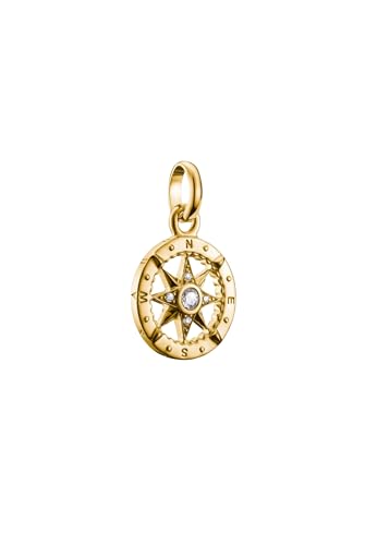 THOMAS SABO Charm Anhänger Kompass Silber Vergoldet – Mit weißen Zirkonia Steinen, Recyceltem 925er Silber & Connect Loop von THOMAS SABO