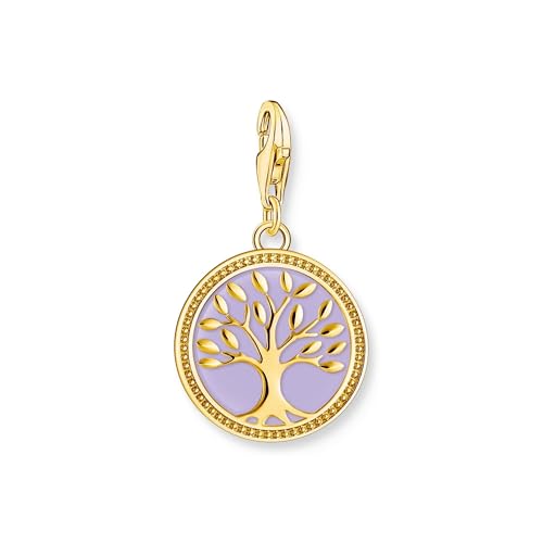 THOMAS SABO Damen Charm-Anhänger Lebensbaum mit violetter Kaltemaille vergoldet 925 Sterlingsilber, 750 Gelbgold Vergoldung, Kaltemail 2035-427-13 von THOMAS SABO