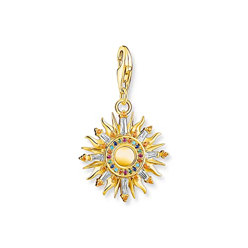 THOMAS SABO Charm-Anhänger bunte Sonne aus hochwertigem 925er Sterlingsilber mit 750er Gelbgold-Vergoldung, Maße: 30 x 18 mm, 1935-488-7 von THOMAS SABO