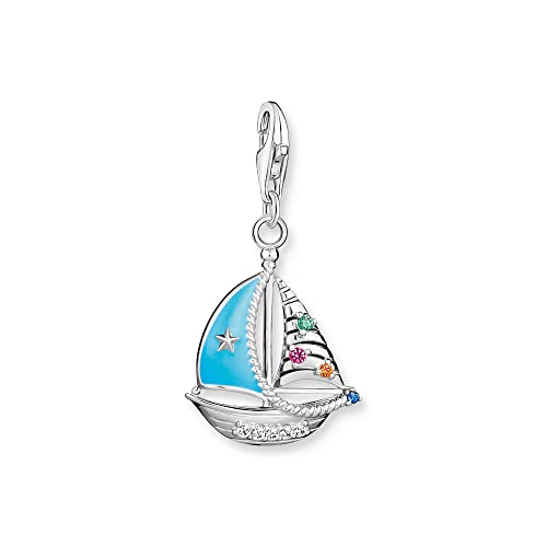 THOMAS SABO Charm-Anhänger türkises Segelboot aus hochwertigem 925er Sterlingsilber im Segelboot-Design, Maße: 31 x 17 mm, 1927-340-7 von THOMAS SABO