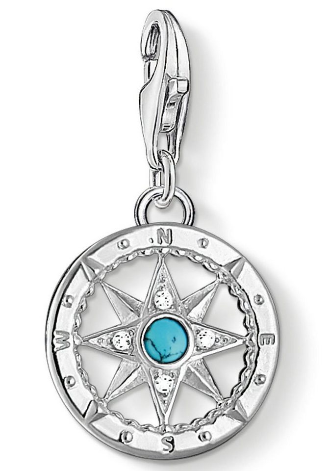 THOMAS SABO Charm-Einhänger Kompass, 1228-405-17, mit Zirkonia (synth), Farbstein-Imitat von THOMAS SABO