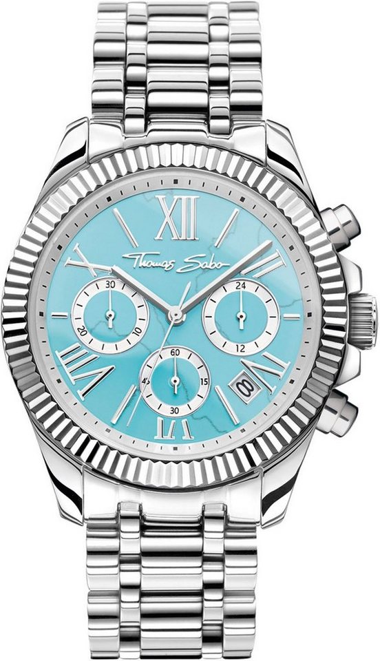 THOMAS SABO Chronograph DIVINE CHRONO WA0397-201-201-38 MM, Quarzuhr, Armbanduhr, Damen, Datum, Stoppfunktion, 12/24-Std.-Anzeige von THOMAS SABO