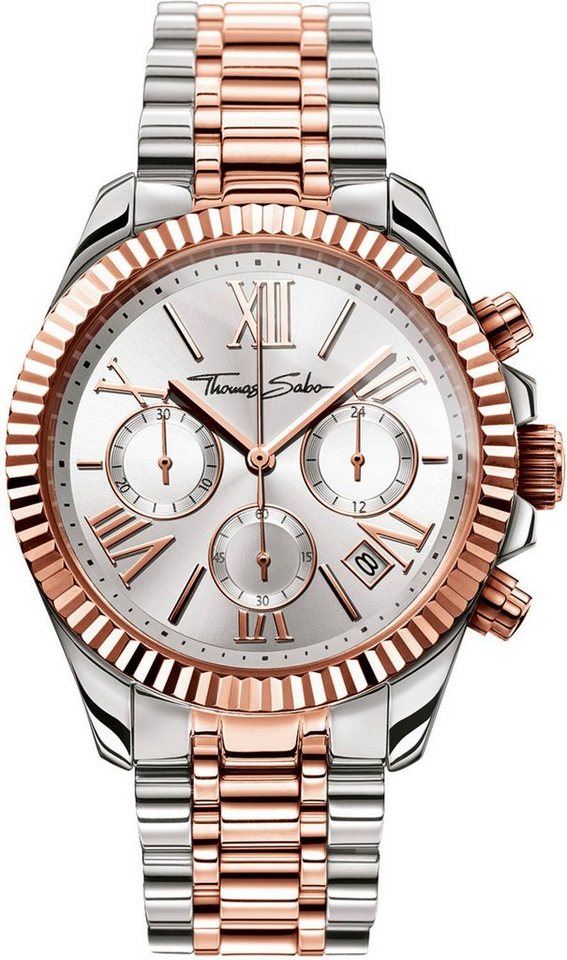 THOMAS SABO Chronograph DIVINE CHRONO WA0221-272-201-38 MM, Quarzuhr, Armbanduhr, Damen, Datum, Stoppfunktion, 12/24-Std.-Anzeige von THOMAS SABO