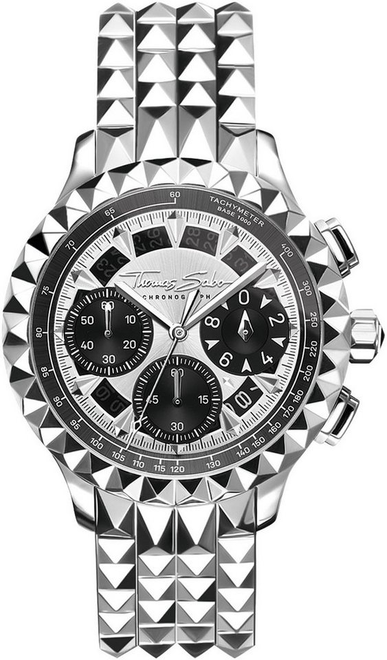 THOMAS SABO Chronograph REBEL AT HEART WA0408-201-201-43 MM, Quarzuhr, Armbanduhr, Herren, Stoppfunktion, Datum, Saphirbeschichtung von THOMAS SABO