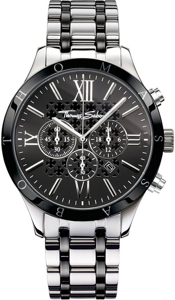 THOMAS SABO Chronograph REBEL URBAN, Quarzuhr, Armbanduhr, Herrenuhr, Stoppfunktion, Datum, Keramikeinlagen von THOMAS SABO