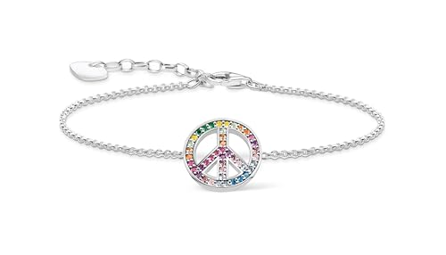 Thomas Sabo Damen Armband mit Peace-Zeichen und bunten Steinen Silber geschwärzt, 925er Sterlingsilber mit Peace-Zeichen, Länge: 19 cm, A2071-318-7-L19V von THOMAS SABO