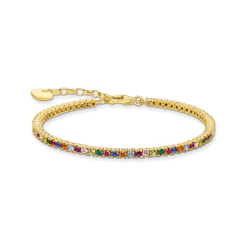 Thomas Sabo Damen Tennisarmband mit bunten Steinen vergoldet, 925er Sterlingsilber mit 750er Gelbgold-Vergoldung, mit bunten Steinen, Länge: 16-19 cm, A2021-996-7-L19V von THOMAS SABO