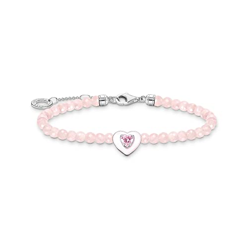 Thomas Sabo Damen Armband Herz mit Rosenquarz-Beads, 925 Sterlingsilber, Länge: 16-19 cm, A2092-035-9-L19v von THOMAS SABO