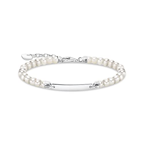 Thomas Sabo Damen Armband Weiße Süßwasserzuchtperlen und Gravur-Steg aus 925er Sterlingsilber, Gr. 16cm-19cm, A2042-082-14-L19V von THOMAS SABO