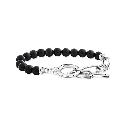 THOMAS SABO Damen Armband aus Onyx-Beads und Ankerelementen mit weißen Steinen Silber 925 Sterlingsilber A2134-027-11 von THOMAS SABO