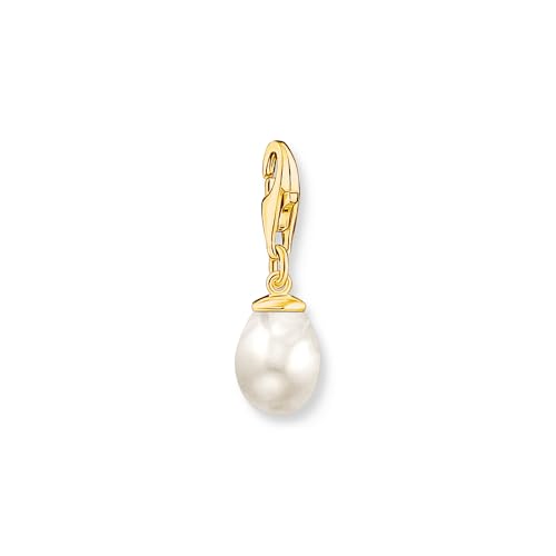 THOMAS SABO Charm-Anhänger weiße Perle vergoldet 750 Gelbgold Vergoldung, 925 Sterlingsilber von THOMAS SABO