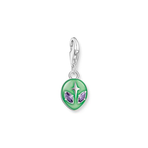 THOMAS SABO Damen Charm-Anhänger Alienkopf mit grüner Kaltemaille und Steinen Silber 925 Sterlingsilber, Kaltemail 2050-041-6 von THOMAS SABO