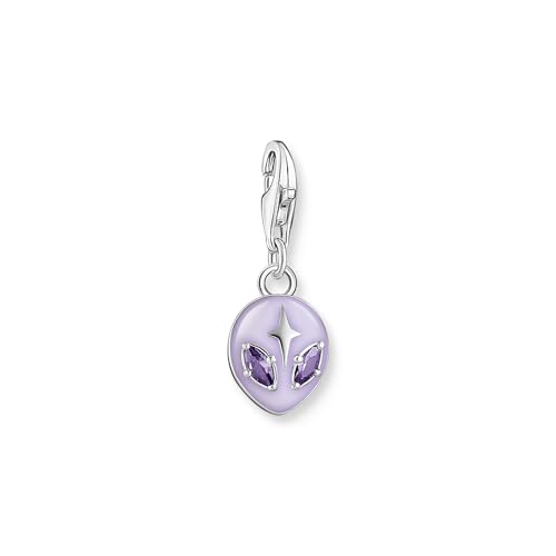 THOMAS SABO Damen Charm-Anhänger Alienkopf mit violetter Kaltemaille und Steinen Silber 925 Sterlingsilber, Kaltemail 2049-041-13 von THOMAS SABO