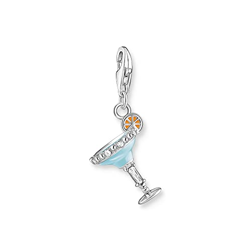 THOMAS SABO Charm-Anhänger blaues Cocktail-Glas aus hochwertigem 925er Sterlingsilber mit dreidimensionalem Margarita-Glas, detailreich gestaltet, Maße: 28 x 12 mm,1930-041-7 von THOMAS SABO