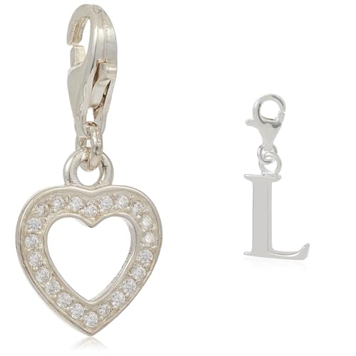 THOMAS SABO Damen Charm-Anhänger Herz Zirkonia Charm Club 925 Sterling Silber 0930-051-14 & Damen Charm-Anhänger L Buchstabe Charm Club 925 Sterling Silber 0186-001-12 von THOMAS SABO