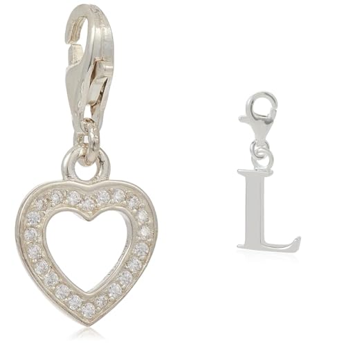 THOMAS SABO Damen Charm-Anhänger Herz Zirkonia & L Buchstabe - Charm Club 925 Sterling Silber von THOMAS SABO