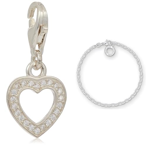 THOMAS SABO Damen Charm-Anhänger Herz Zirkonia Charm Club 925 Sterling Silber 0930-051-14 & Damen Charm-Armband Classic Charm Club 925 Sterling Silber X0163-001-12 von THOMAS SABO