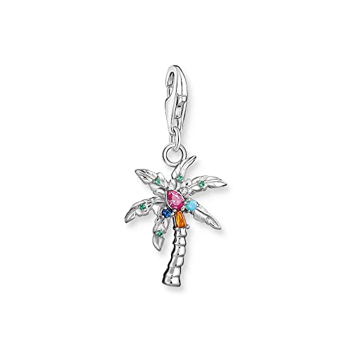 THOMAS SABO Charm-Anhänger bunte Palme aus hochwertigem, leicht geschwärztem 925er Sterlingsilber mit stilisierter Palme, Maße: 29 x 14 mm, 1932-342-7 von THOMAS SABO