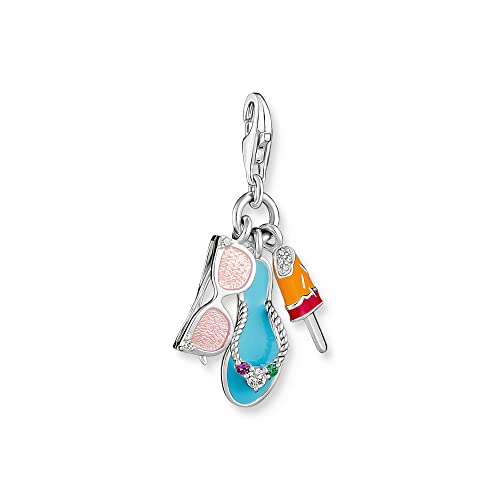 THOMAS SABO Charm-Anhänger Sonnenbrille, Flip-Flop und Eis aus hochwertigem 925er Sterlingsilber, in Türkis, Rosa, Pink und Orange sowie mit buntem Steinbesatz, Maße: 32 x 6 mm,1929-340-7 von THOMAS SABO