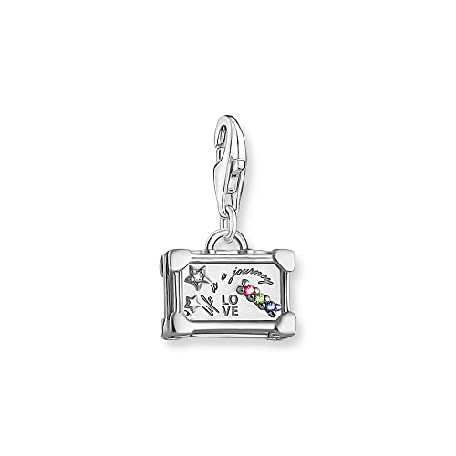 THOMAS SABO Charm-Anhänger bunter Vintage-Koffer aus hochwertigem, leicht geschwärztem 925er Sterlingsilber, Steinbesatz in Weiß, Rot, Grün und Blau, Maße: 20 x 12 mm, 1936-318-7 von THOMAS SABO