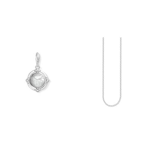 THOMAS SABO Damen Charm-Anhänger Vintage Weltkugel Charm Club 925 Sterling Silber 1676-643-14 & Charm Club Unisex-Charm-Kette, kleine runde Gliederkette, 925er Sterlingsilber, X0001-001-12 von THOMAS SABO