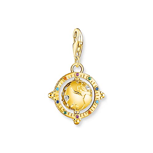 THOMAS SABO Charm-Anhänger bunte Weltkugel aus hochwertigem 925er Sterlingsilber mit edler 750er Gelbgold-Vergoldung und buntem Steinbesatz, Maße: 28 x 17 mm,1923-488-7 von THOMAS SABO