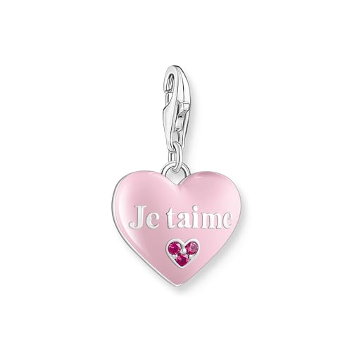 THOMAS SABO Damen Charm-Anhänger rosa Je t´aime Herz Silber 925 Sterlingsilber, Kaltemail 2073-042-9 von THOMAS SABO