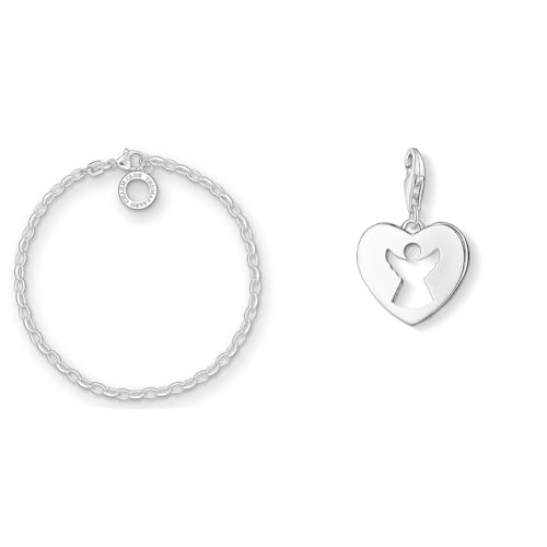 THOMAS SABO Damen Charm-Armband Charm Club 925 Sterling Silber X0163-001-12 & Damen Charm-Anhänger Schutzengel Herz Charm Club 925 Sterling Silber 0869-001-12 von THOMAS SABO