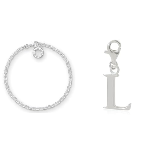 THOMAS SABO Damen Charm-Armband Classic Charm Club 925 Sterling Silber X0163-001-12 & Damen Charm-Anhänger L Buchstabe Charm Club 925 Sterling Silber 0186-001-12 von THOMAS SABO