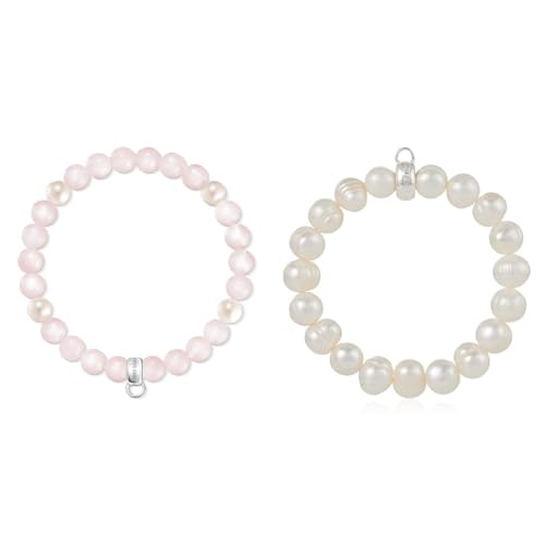 THOMAS SABO Damen Charm-Armband Rosenquarz Süßwasserzuchtperle 925 Sterling Silber X0222-469-9 & Damen Charm-Armband Charm Club Süßwasser Zuchtperle 925 Sterling Silber X0041-082-14 von THOMAS SABO