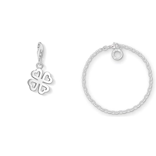 THOMAS SABO Damen-Charm Club-Anhänger Kleeblatt 925er Sterlingsilber 0790-001-12 & Damen Charm-Armband Charm Club 925 Sterling Silber X0163-001-12 von THOMAS SABO