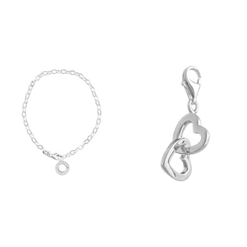 THOMAS SABO Damen Charm-Fußkette Classic 925 Sterling Silber X0034-001-12 & Damen Charm-Anhänger Herzen Charm Club 925 Sterling Silber 0773-001-12 von THOMAS SABO