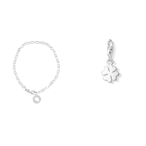 THOMAS SABO Damen Charm-Fußkette Classic 925 Sterling Silber X0034-001-12 & Damen Charm-Anhänger Kleeblatt Charm Club 925 Sterling Silber 0884-001-12 von THOMAS SABO