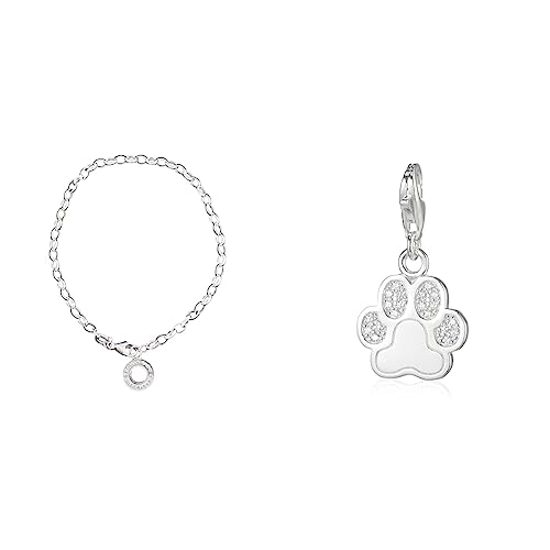 THOMAS SABO Damen Charm-Fußkette Classic 925 Sterling Silber X0034-001-12 & Damen Charm-Anhänger Tatze Pfote 925 Sterling Silber 1339-051-14 von THOMAS SABO