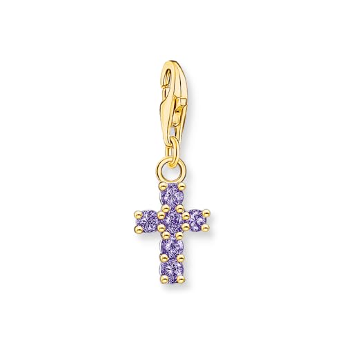 THOMAS SABO Damen Charm-Anhänger Kreuz mit violetten Steinen vergoldet 925 Sterlingsilber, 750 Gelbgold Vergoldung 2036-414-13 von THOMAS SABO