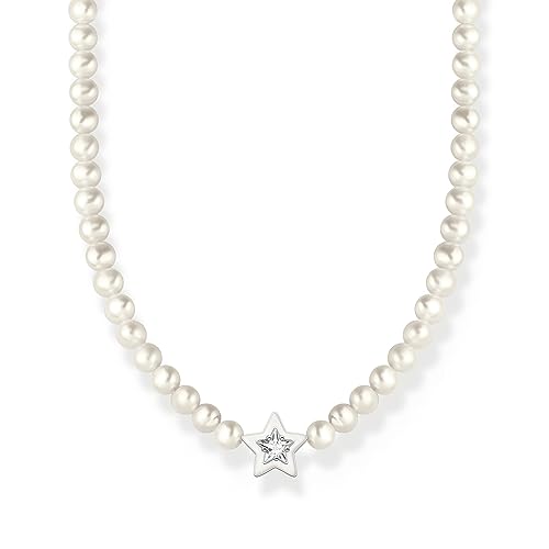 THOMAS SABO Damen Choker Stern mit Perlen und weißer Kaltemaille Silber 925 Sterlingsilber, Kaltemail KE2198-149-14 von THOMAS SABO