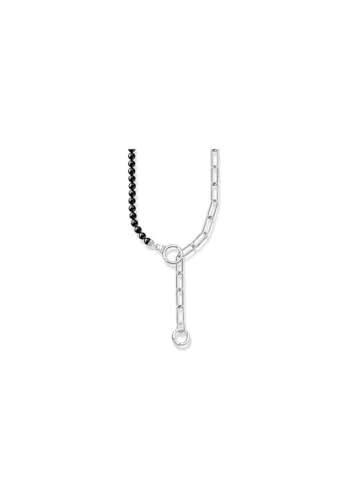 THOMAS SABO Damen Collier aus Onyx-Beads und Gliederkette mit weißen Steinen Silber 925 Sterlingsilber KE2193-027-11 von THOMAS SABO