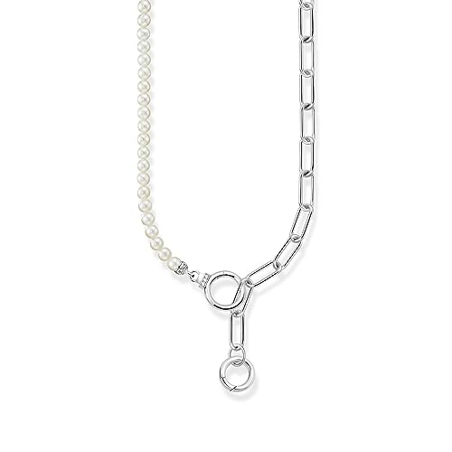 THOMAS SABO Damen Collier aus Süßwasserzuchtperlen und Gliederkette mit weißen Steinen Silber 925 Sterlingsilber KE2193-167-14 von THOMAS SABO