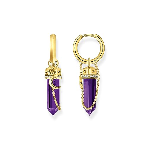 THOMAS SABO Damen Creolen mit Anhänger aus imitiertem Amethyst vergoldet 750 Gelbgold Vergoldung, 925 Sterlingsilber CR722-414-13 von THOMAS SABO