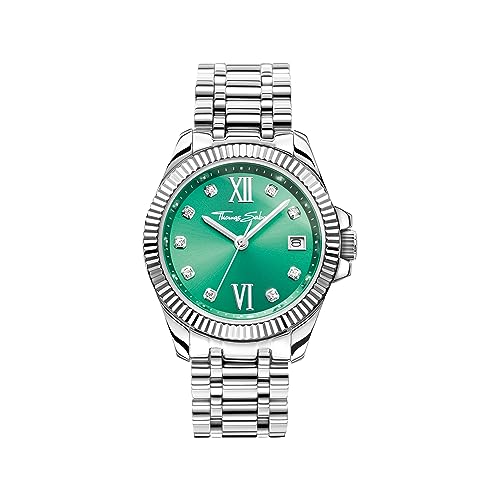 THOMAS SABO Damen Damenuhr Divine Green mit Zifferblatt in Grün silberfarben Edelstahl, Edelstahl Silberfarben WA0404-201-211 von THOMAS SABO